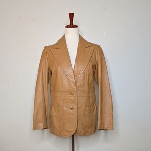 Vintage 70's Tan Leather Ladies Groovy Blazer Jacket Size 12